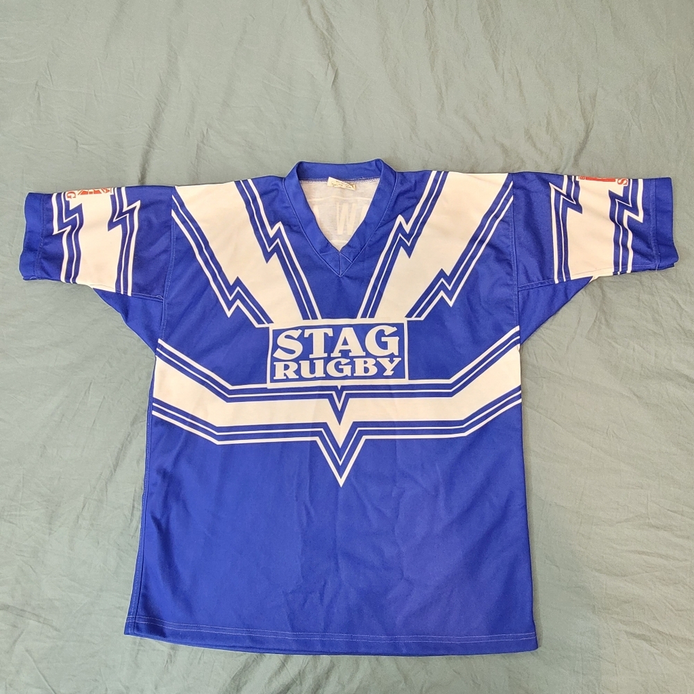 Vintage Stag Rugby Barrow Island Jersey Blue & White Size 42 England Rare!